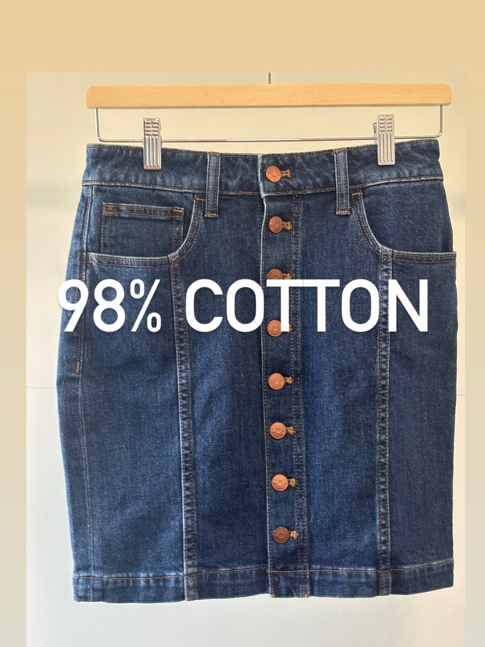 Madewell Dark Blue Button-Front Denim Mini Skirt | 98% cotton | Size 26